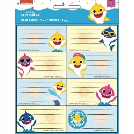 Naklejki nalepki na zeszyty 16 szt BABY SHARK