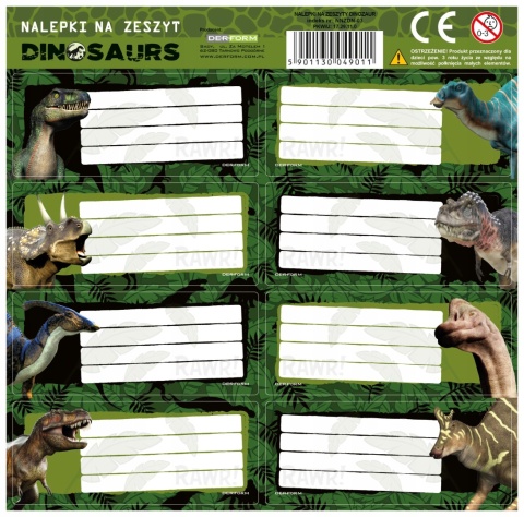 Naklejki nalepki na zeszyty 16 szt DINOZAURY