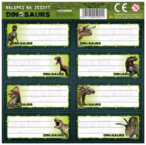 Naklejki nalepki na zeszyty 16 szt DINOZAURY