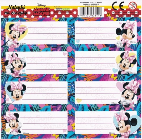 Naklejki nalepki na zeszyty 16 szt MYSZKA MINNIE