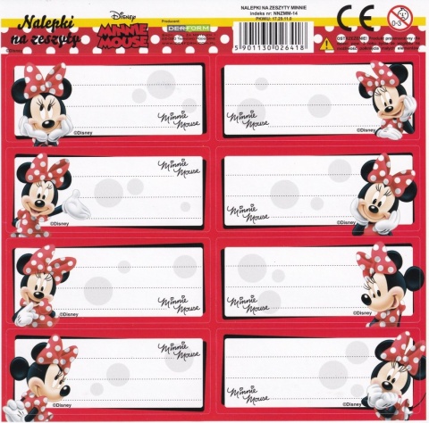 Naklejki nalepki na zeszyty 16 szt MYSZKA MINNIE