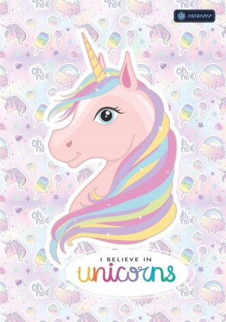 Zeszyt A4 Astra jednorożec unicorn trzy linia kolor do nauki pisania 32k
