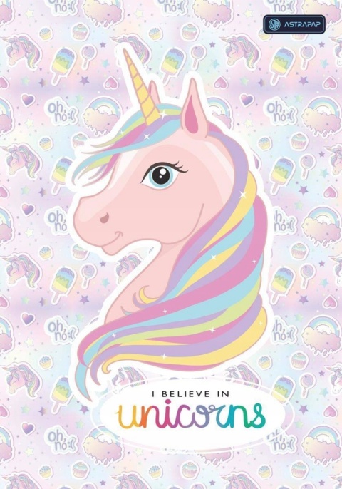 Zeszyt A4 Astra jednorożec unicorn trzy linia kolor do nauki pisania 32k