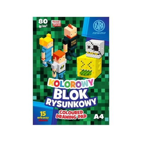 Blok rysunkowy kolorowy Pixel One dla fana minecraft A4 15 kartek Astra