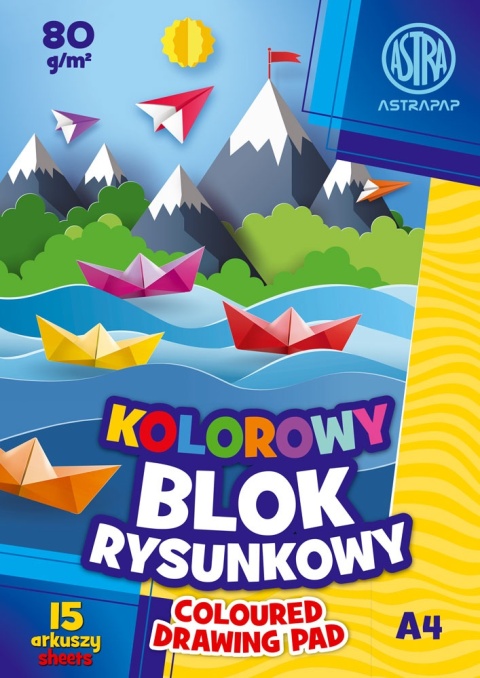 Blok rysunkowy kolorowy barwiony A4 15 kartek Astra 80g/m2