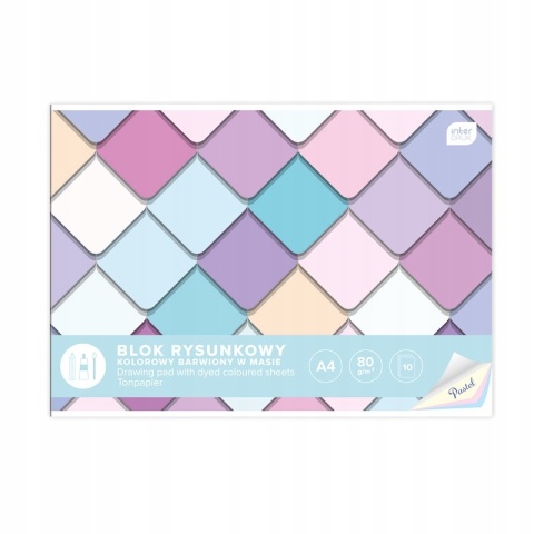 Blok rysunkowy kolorowy pastelowy A4 10 kartek 80g/m2 INTERDRUK