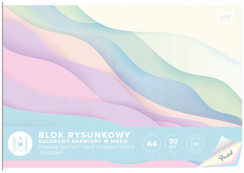 Blok rysunkowy kolorowy pastelowy A4 10 kartek 80g/m2 INTERDRUK