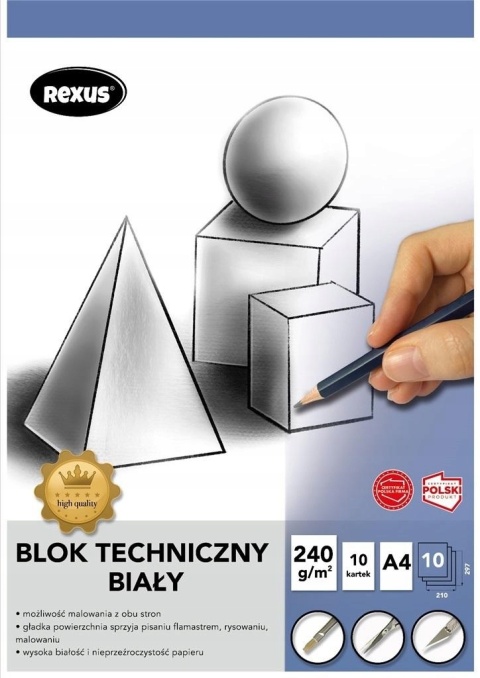 Blok techniczny REXUS A4 240 g/m2 10 kartek biały