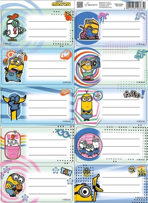 Naklejki nalepki na zeszyty 10 szt MINIONKI
