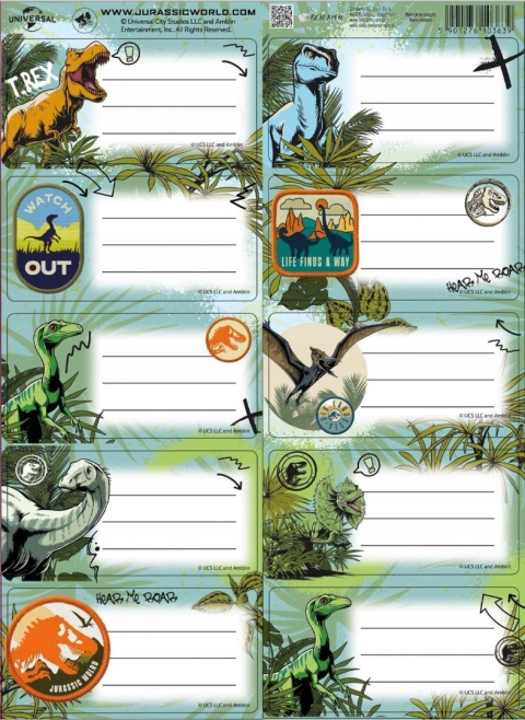 Naklejki nalepki na zeszyty 10 szt Park Jurajski Jurassic World