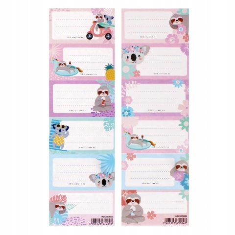 Naklejki nalepki na zeszyty 12 szt Koala Leniwiec