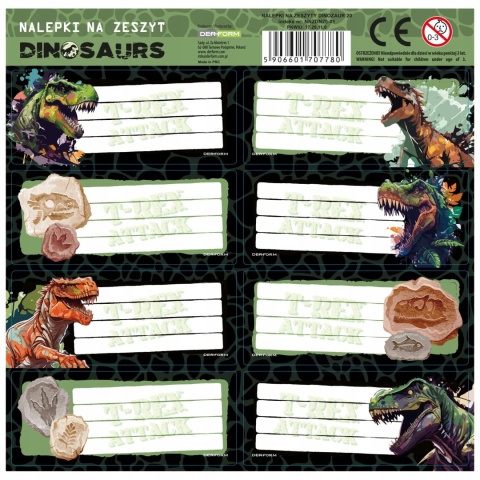 Naklejki nalepki na zeszyty 16 szt DINOZAURY