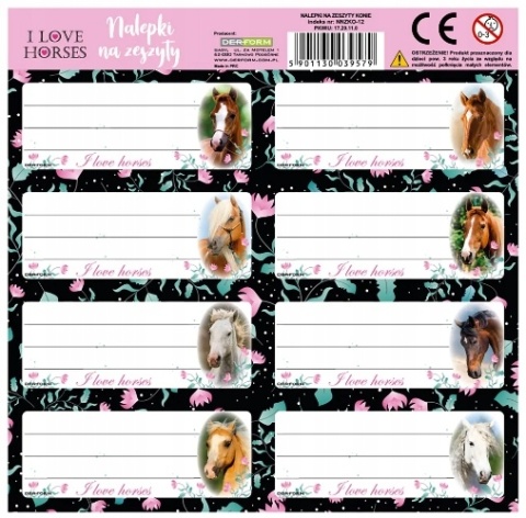 Naklejki nalepki na zeszyty 16 szt konie koń koniki