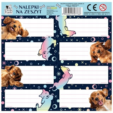 Naklejki nalepki na zeszyty 16 szt pies piesek Cleo & Frank