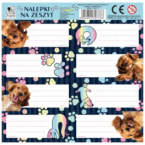 Naklejki nalepki na zeszyty 16 szt pies piesek Cleo & Frank