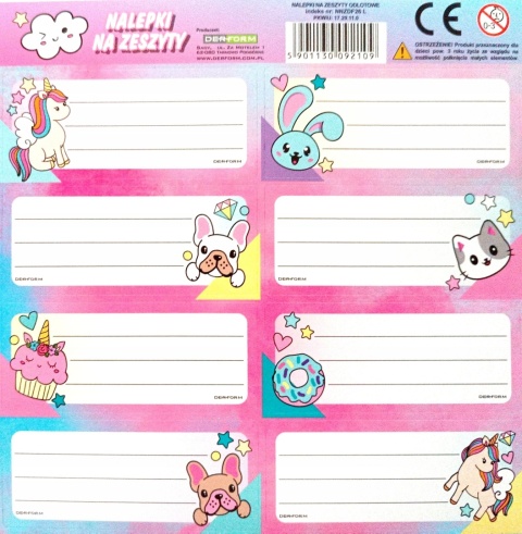 Naklejki nalepki na zeszyty 8 szt słodziaki kotki pieski jednorożce