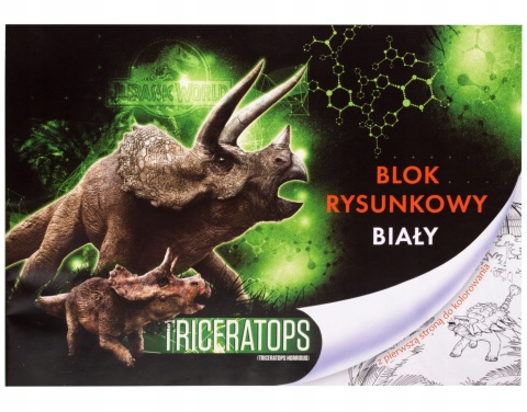 Park Jurajski triceratops blok rysunkowy + kolorowanka A4 20 kartek biały