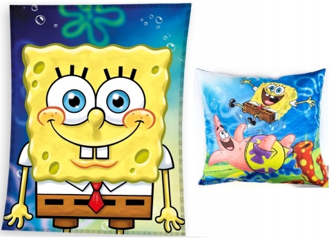 Koc polarowy 110x140 + poszewka na poduszkę 40x40 SPONGEBOB KANCIASTOPORTY