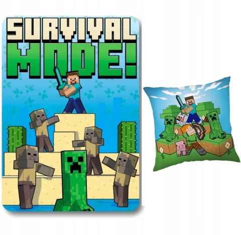 Kocyk koc polarowy 100x140 + poduszka 40x40 Minecraft