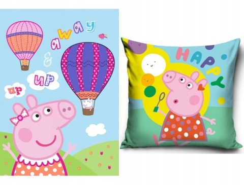 Kocyk koc polarowy 100x140 + poduszka 40x40 świnka PEPPA