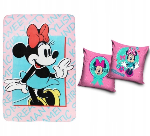 Kocyk koc polarowy 100x150+ poszewka na poduszkę velvet 40x40 MYSZKA MINNIE