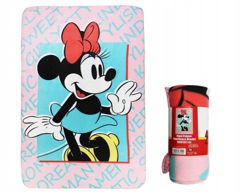 Kocyk koc polarowy 100x150+ poszewka na poduszkę velvet 40x40 MYSZKA MINNIE
