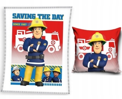 Kocyk koc welur puchaty 130X170 + poszewka velvet 40x40 STRAŻAK SAM