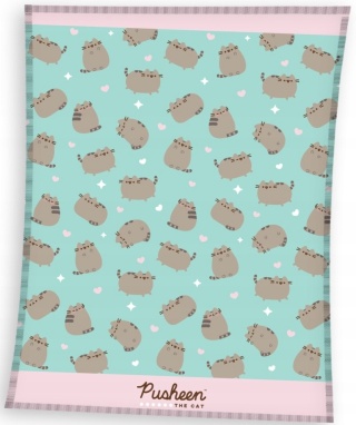 Kocyk koc welur puchaty 150x200 + poduszka kształtka kot miętowy PUSHEEN