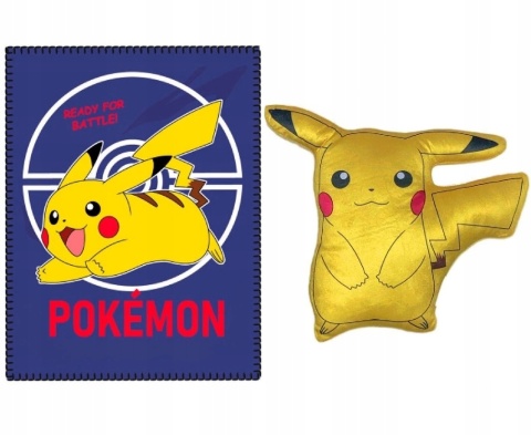 POKEMON kocyk koc polarowy pled narzuta 100x140 + poduszka kształtka