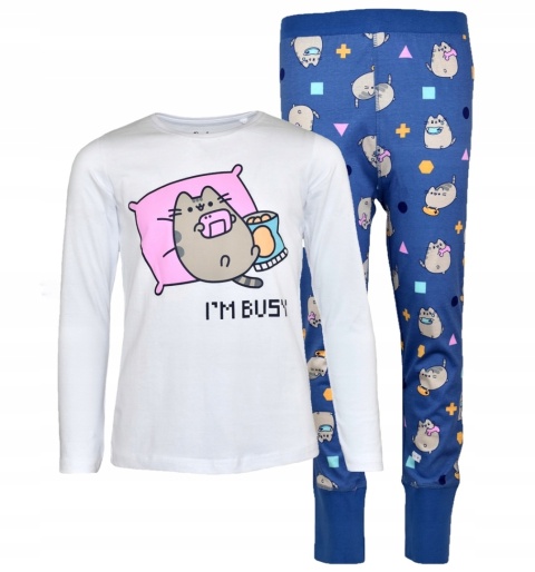 PUSHEEN koc 130x160 poszewka 40x40 piżama dziecięca długi rękaw 146/152