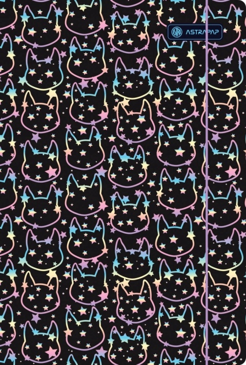 Teczka z gumką A4 na dokumenty rysunki kotki kot gwiazdki holo shine